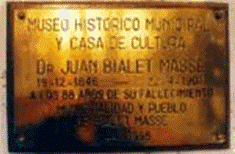 Placa homenaje a los 88 aos del fallecimiento del Dr. Bialet Mass, colocada con motivo a la inauguracin del Museo Bialet Mass en 1995